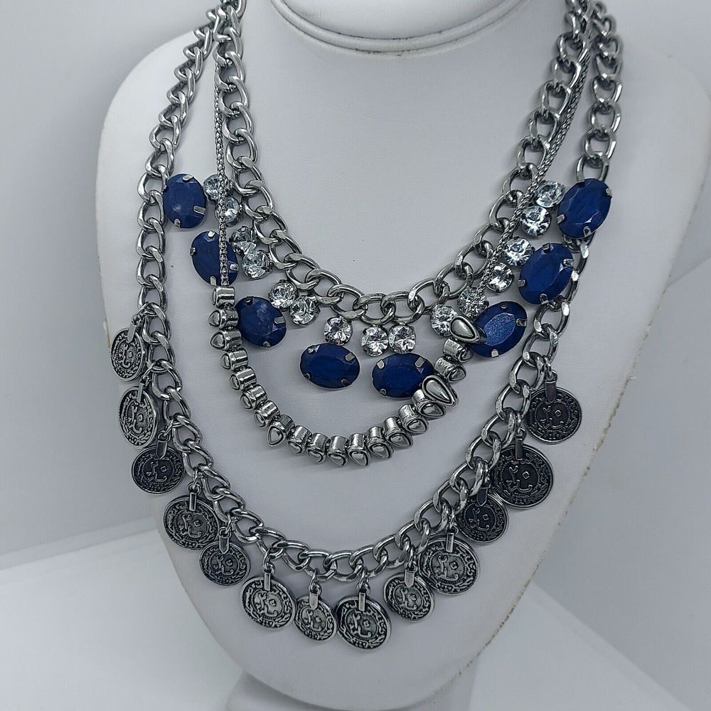 Silver Tone Layered Coin Dangle Necklace